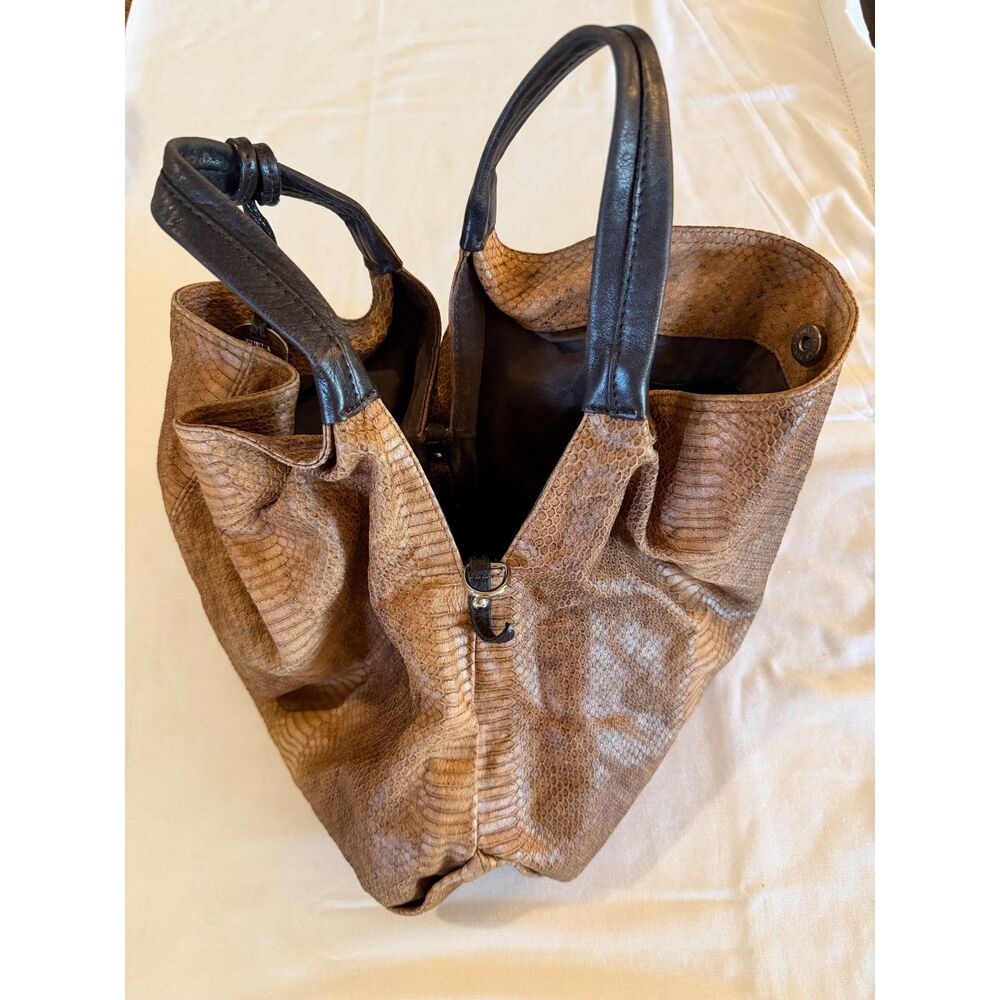 Furla Snakeskin Handbag Short Handle Hobo Satchel snap closure